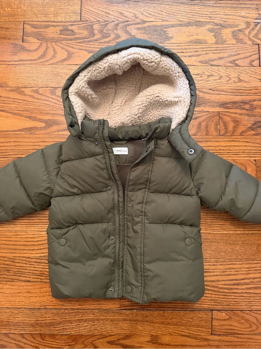 Mango Kids Olive Green Puffer Jacket with Sherpa Lining